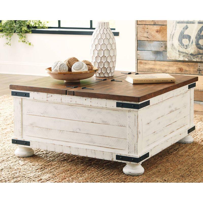 Wystfield Cocktail Table with Storage White/Brown - Signature Design by Ashley: Rectangular Lift-Top, Distressed Two-Tone Finish