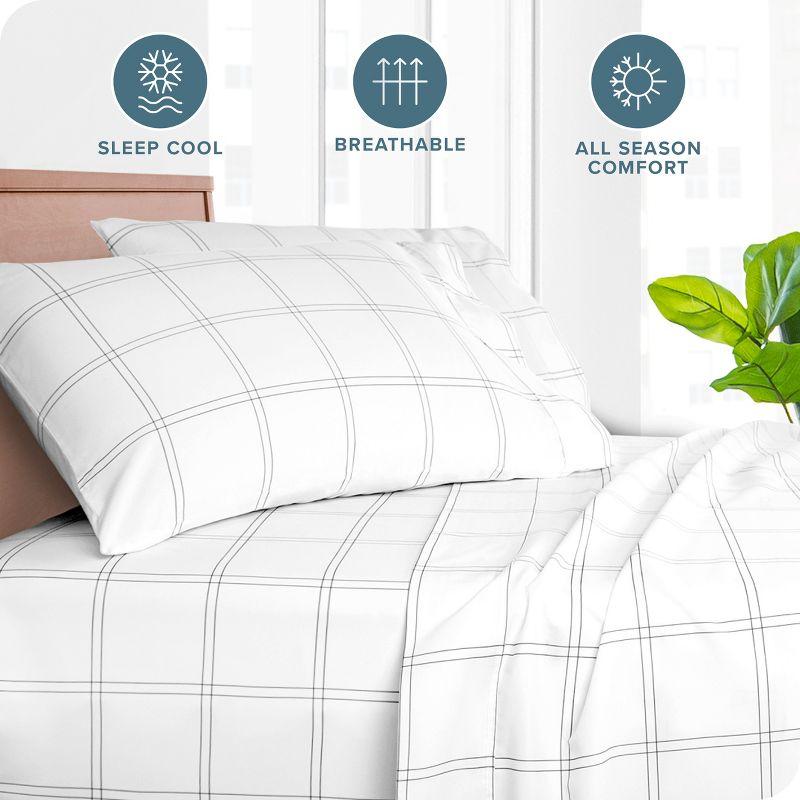Microfiber King - Open End - 20 x 40 Modern Plaid - White/Grey Pillowcase Set by Bare Home