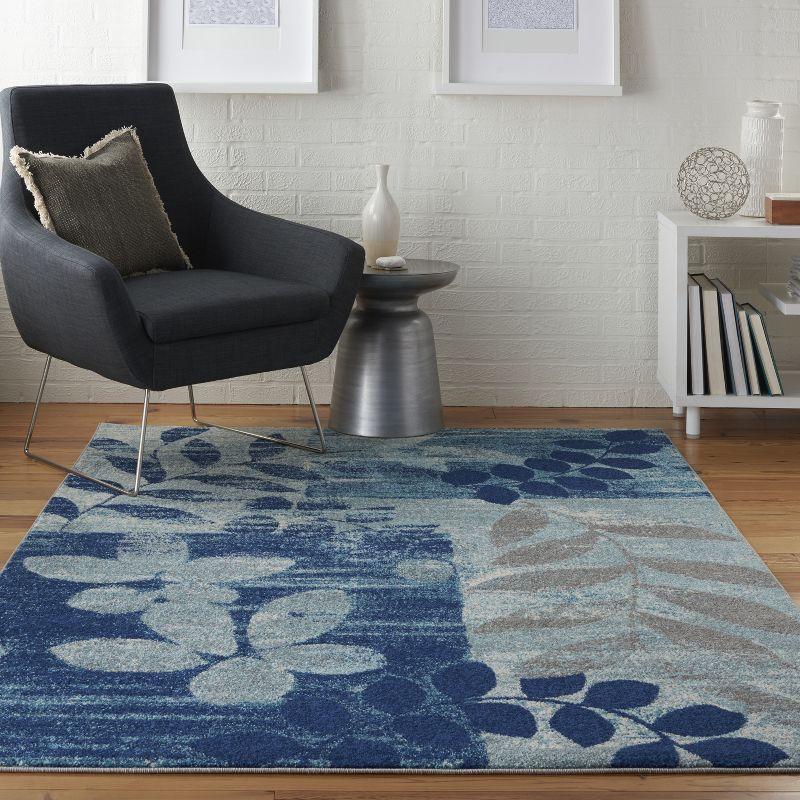 Serene Blossom Navy & Light Blue Viscose 6' x 9' Area Rug