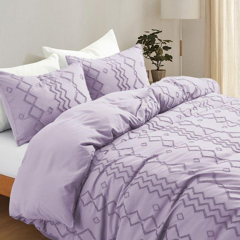 Peace Nest Tufted Clipped Jacquard Geometric Duvet Cover & Pillowcase Set, Diamonds Purple, Twin, 68"x90"