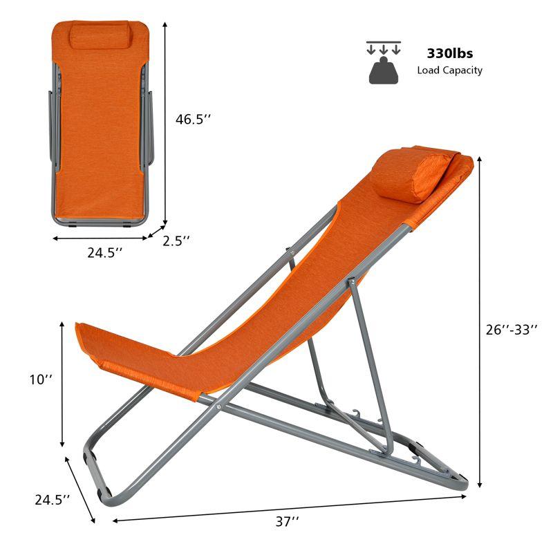 Orange Folding Beach Lounger Set with Adjustable Backrest