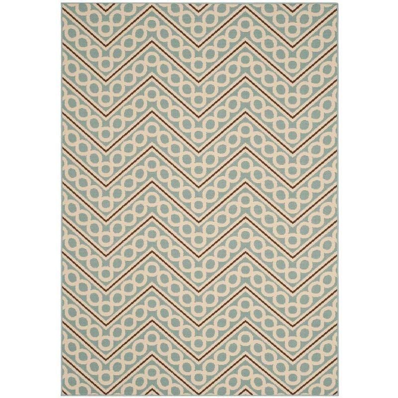 Light Blue Geometric Pattern Synthetic Outdoor Area Rug