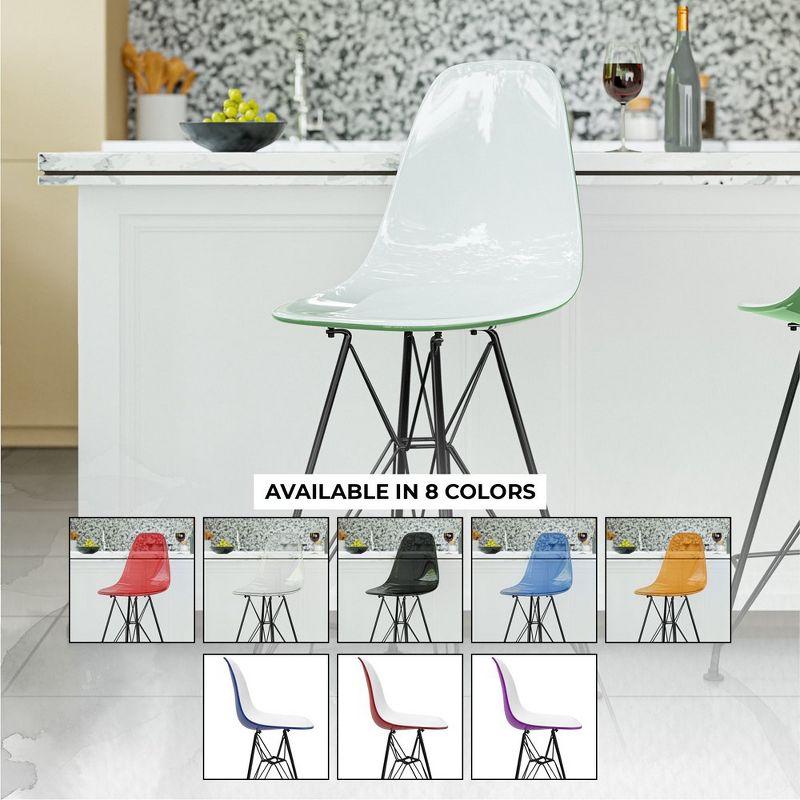 LeisureMod Cresco Mid Century Modern Acrylic Counter Height Barstool with Black Steel Base – Ideal for Kitchens and Dining Rooms, White/Green