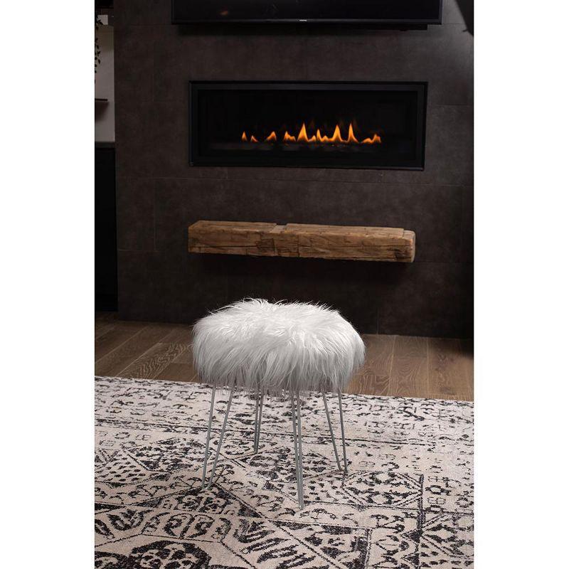 BirdRock Home Round Faux Fur Foot Stool Ottoman - Grey with Silver Legs