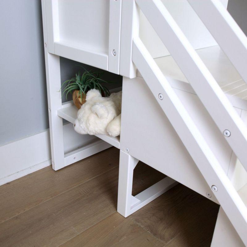 Max & Lily Solid Wood Twin over Twin Low Bunk Bed for Kids with Staircase, White