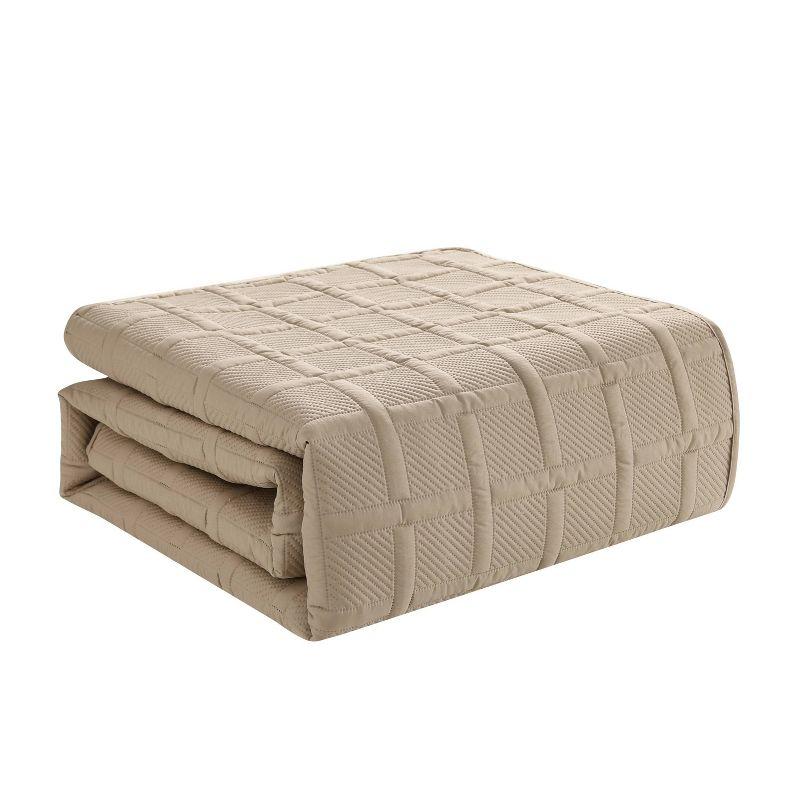 VCNY 3pc Full/Queen Square Pinsonic Quilt Set Taupe: Microfiber, Hypoallergenic, Modern Design