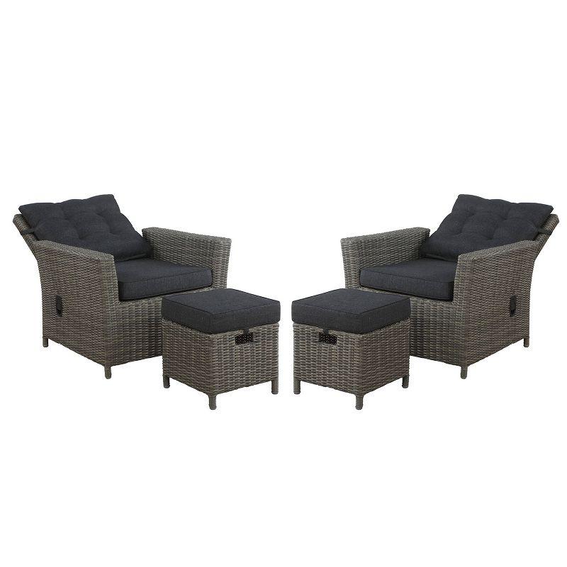 Asti 4pc Wicker Outdoor Set: Reclining Chairs & Ottomans, All-Weather, Rust-Proof - Alaterre Furniture