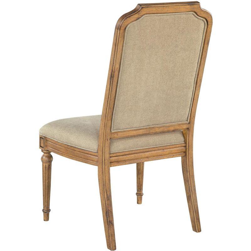 Beige Linen Upholstered Wood Side Chair with Classic Modern Twist