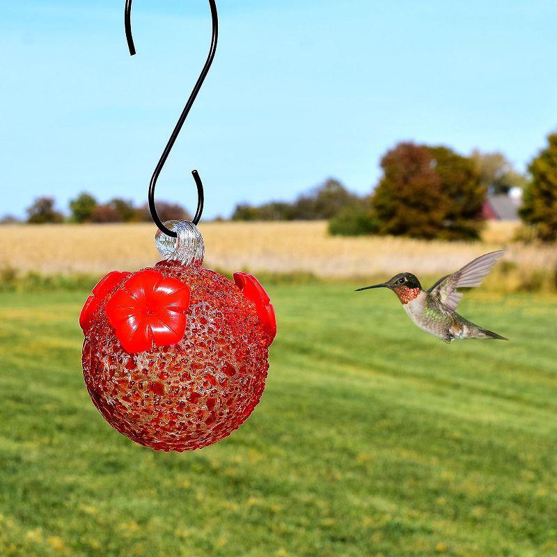 Gift Essentials 4" Red Glass Hanging Hummingbird Feeders - Red Textured(8 Ounce)