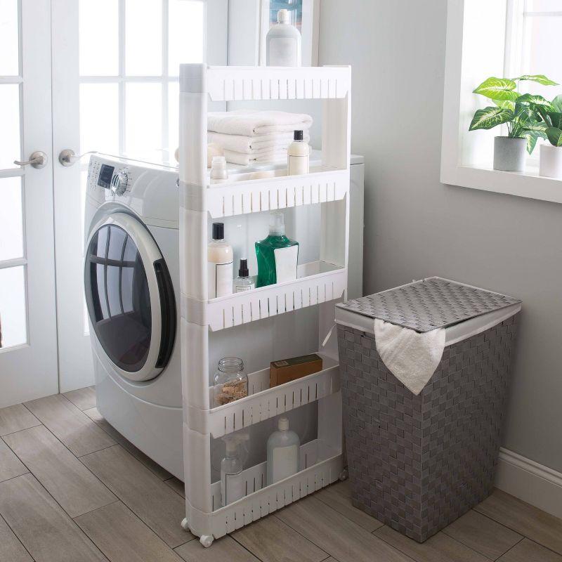 Simplify 5 Tier Slim Rolling Organizer Rack with Wheels White Kennedy International: Slim Utility Storage Cart, Polypropylene