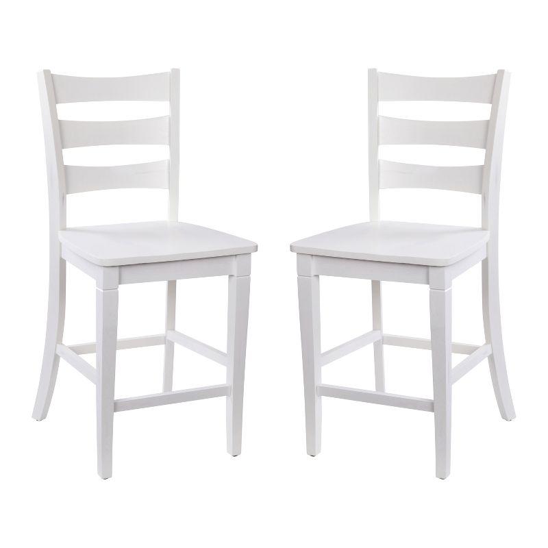 White Wooden Ladderback Counter Height Chairs, Set of 2