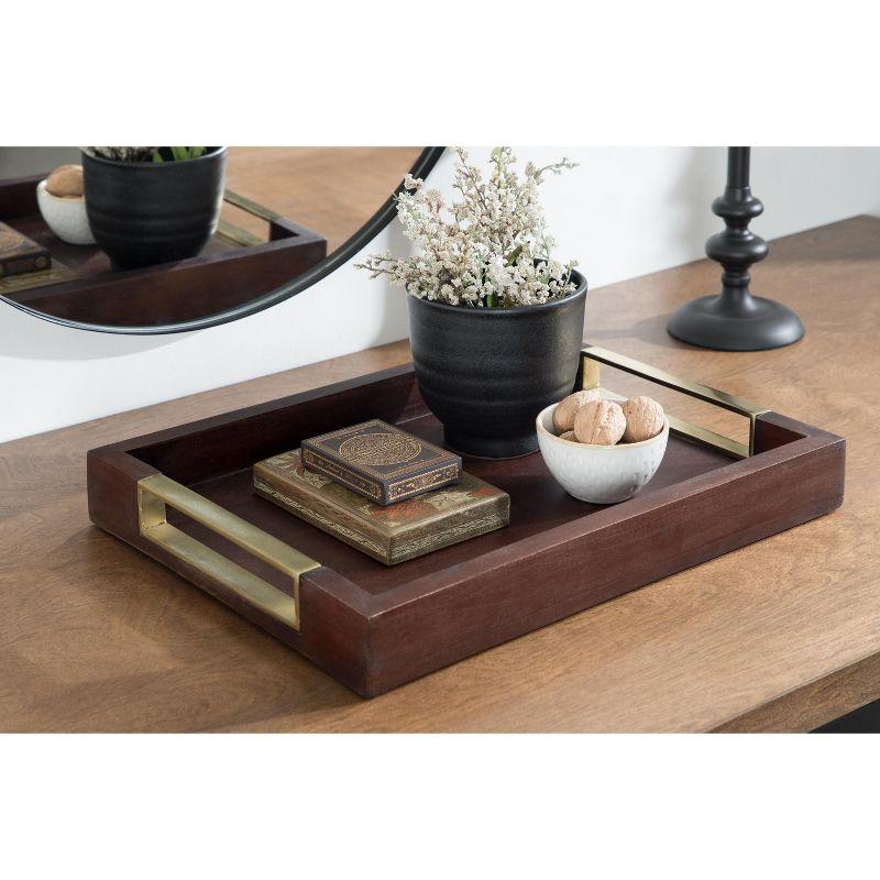 Heller Rectangular Espresso Finish Mango Wood Tray with Nickel-Plated Handles