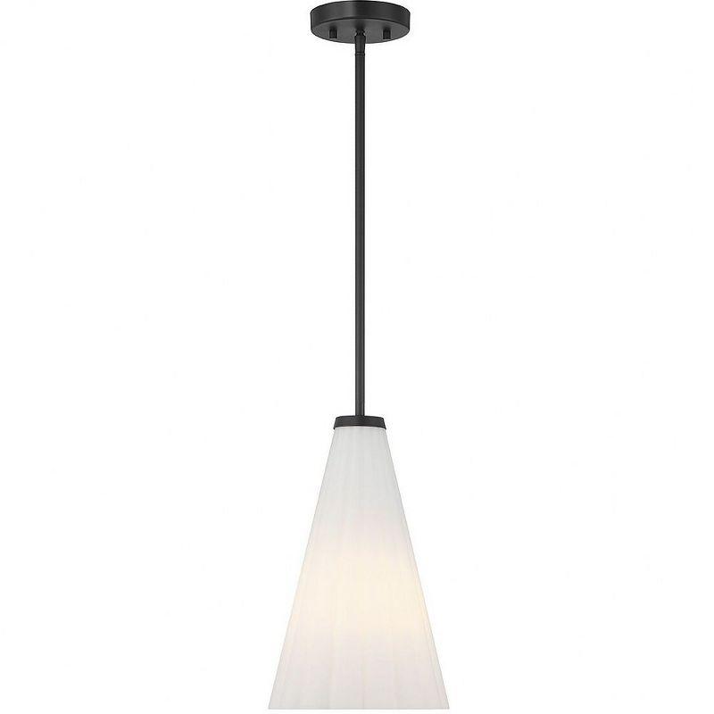 Elegant Bristol Fluted White Opal Glass Pendant with Matte Black Finish