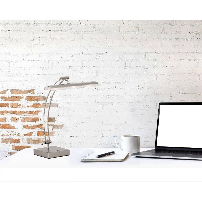 Adjustable Brushed Steel Arc LED Desk Lamp with Dimmer