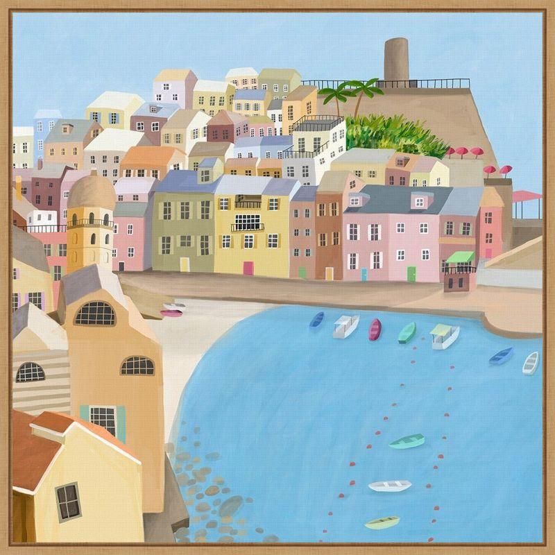 Sylvie Maple Framed Coastal City Canvas Wall Art, 22 x 22 inches