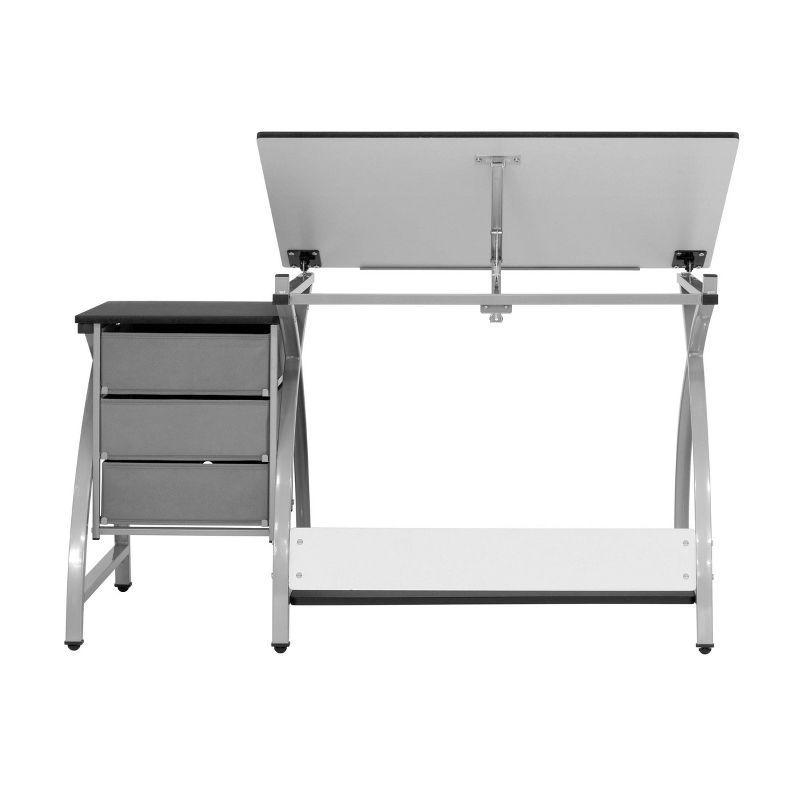 Comet Art & Craft Workstation with Storage and Padded Stool, Silver & Black