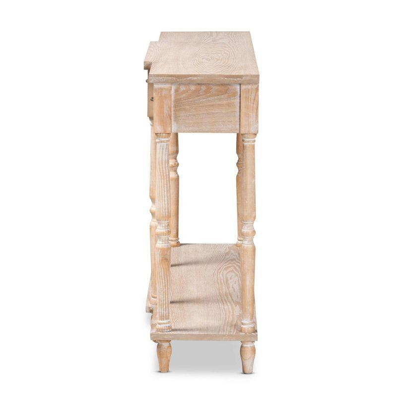 Hallan Wood 3 Drawer Console Table Oak Brown - Baxton Studio: Whitewashed, Antique Gold Tone Pulls, Lower Shelf