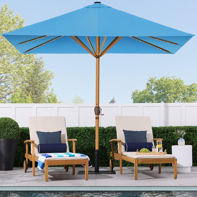 Best Choice Products 9ft Deep Square Solar LED Lighted Patio Umbrella w/ Faux Wood Texture, UV-Resistant - Sky Blue