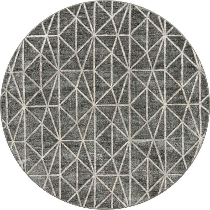 Unique Loom 8' 0 x 8' 0 Round Gray Matrix Trellis Geometric Area Rug