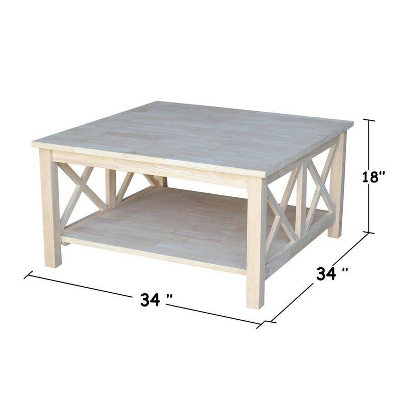 Hampton Square Coffee Table - Unfinished - International Concepts: Hardwood, 34" Wide, Fixed Shelf