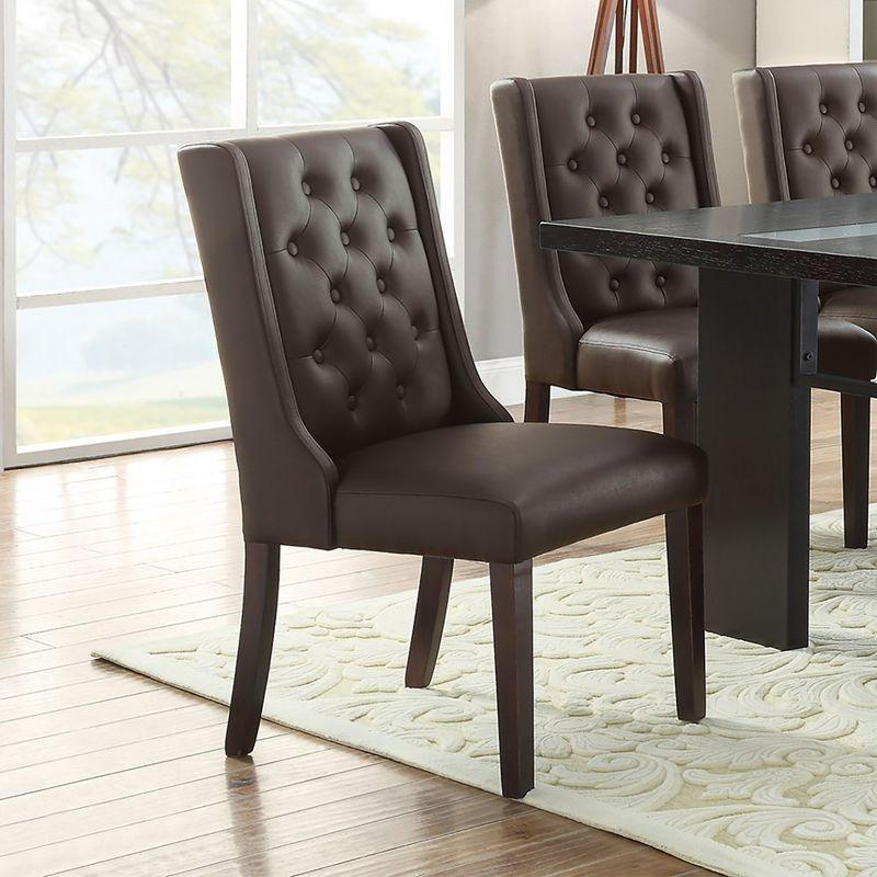 Simple Relax Set of 2 Faux Leather Dining Chairs with Button Tufted Back in Espresso