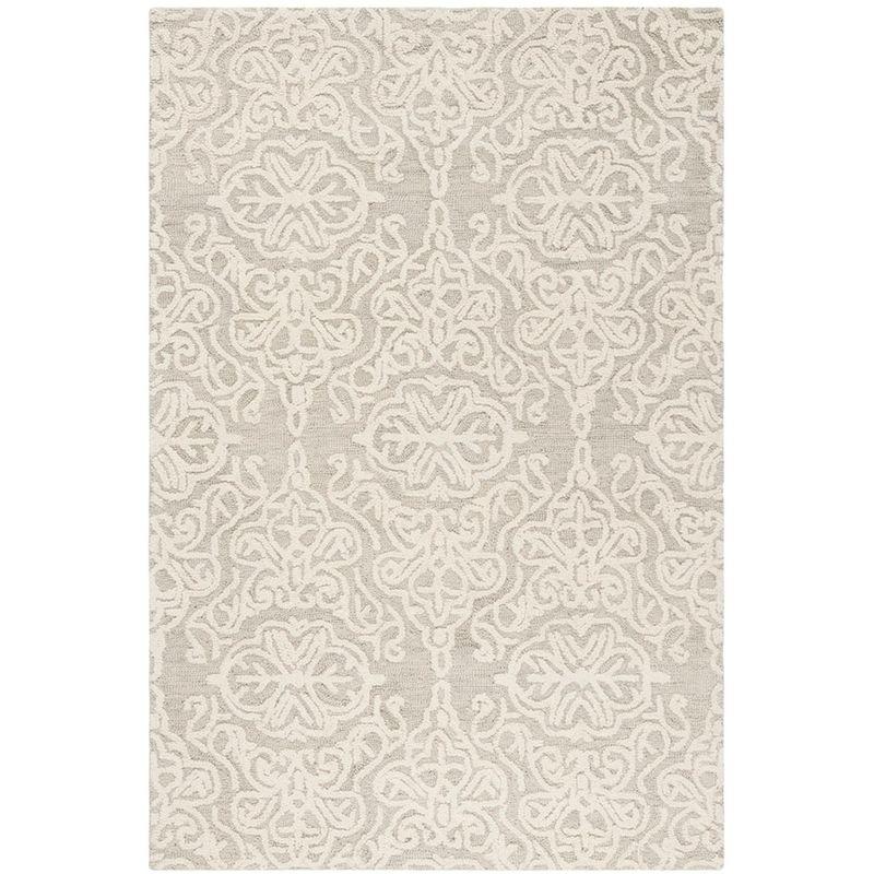 Elegant Silver/Ivory Floral Hand-Tufted Wool Rug, 4' x 6'