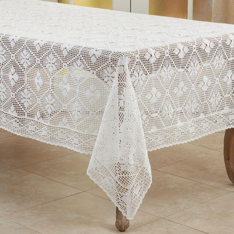 Saro Lifestyle Vintage Tablecloth With Crochet Design, White, 65" x 88"