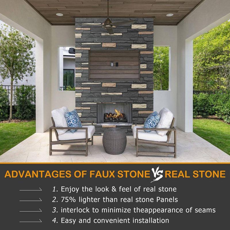HOMEIBRO Faux Stone Wall Covering Panels for Interior and Exterior Decor Panels in Roman Brown Stone (6 pack)
