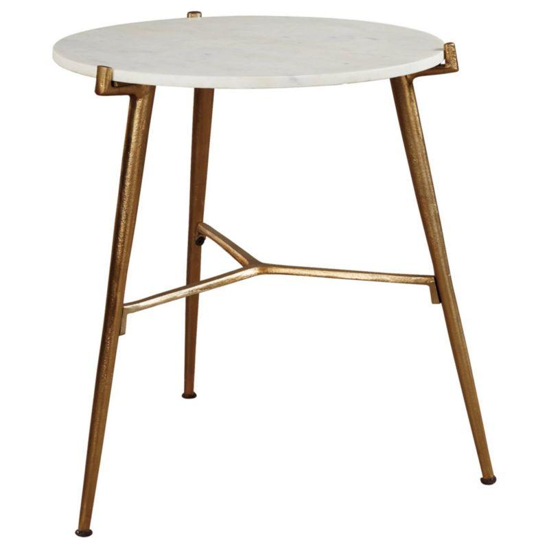 Chadton Side Table White/Gold Finish - Signature Design by Ashley: Marble Top, Antique Gold Base, Round Shape