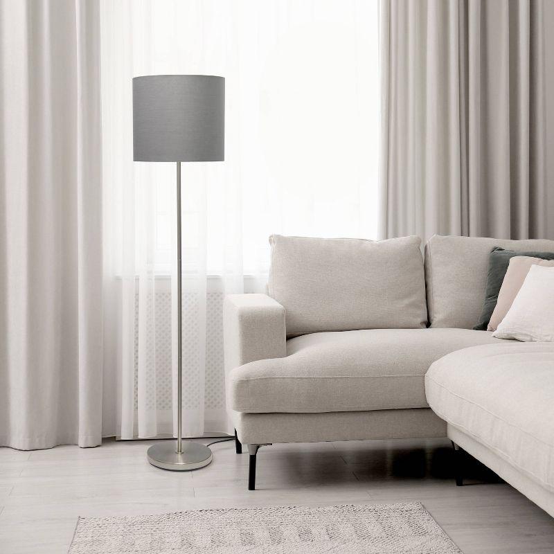 Simple Designs Drum Shade Floor Lamp Gray : Brushed Nickel Finish, Cotton Shade, ETL Listed, Modern Decor
