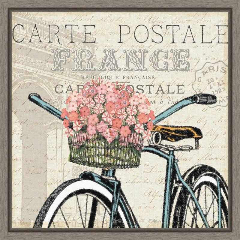 Paris Ride II Bicycle Canvas Print with Gray Frame