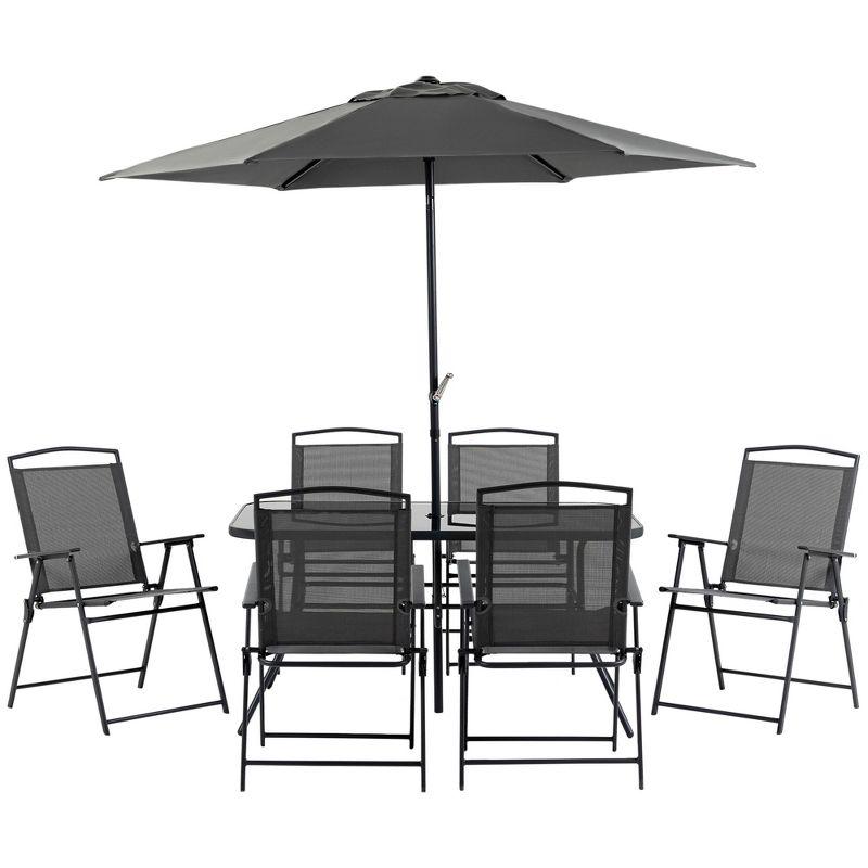 Outsunny 8 Piece Black Patio Dining Set with Umbrella