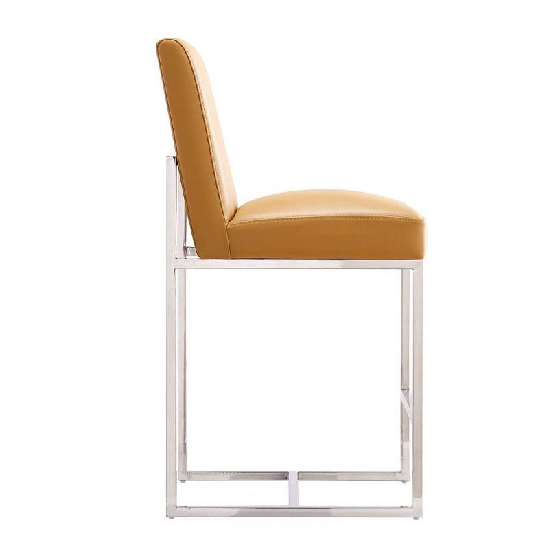 Set of 2 Element Upholstered Stainless Steel Counter Height Barstools Camel - Manhattan Comfort