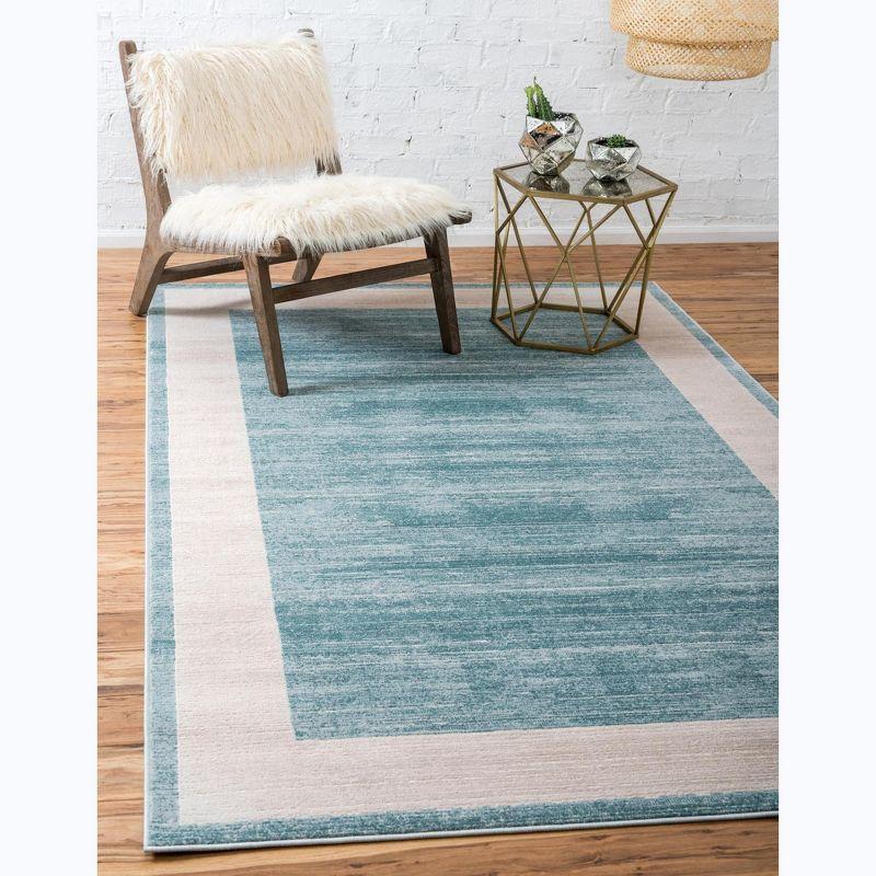 Turquoise and Ivory Rectangular 4' x 6' Stain-Resistant Rug