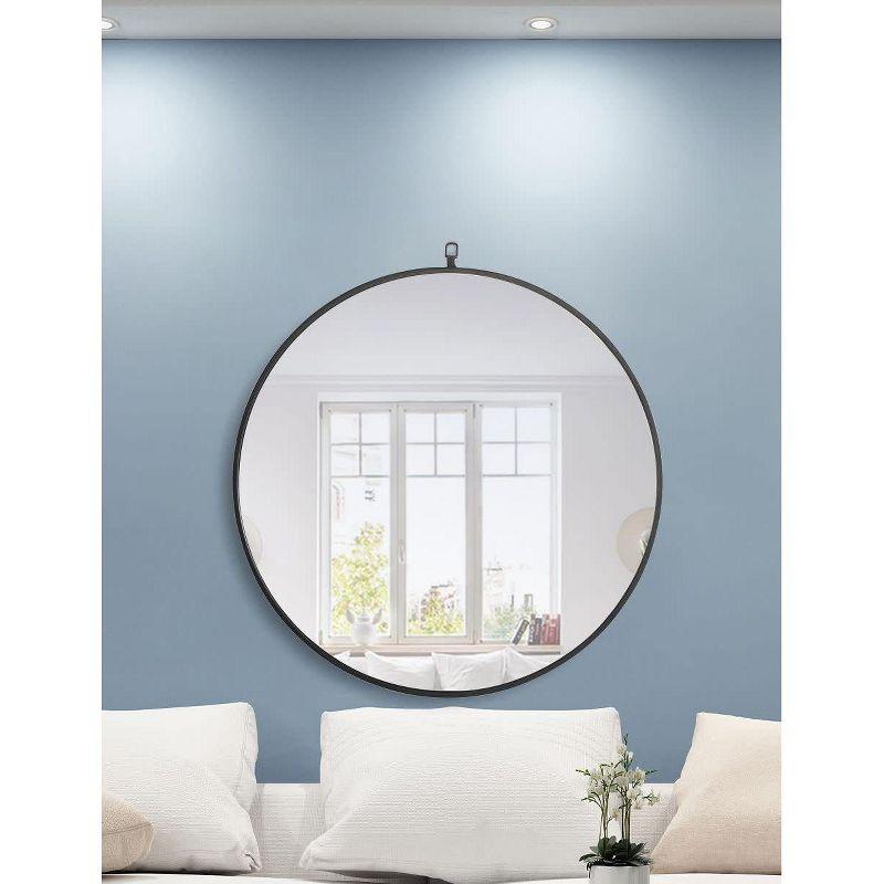 Elegant Lighting Metal frame Round Mirror with decorative hook 32 inch Silver finish