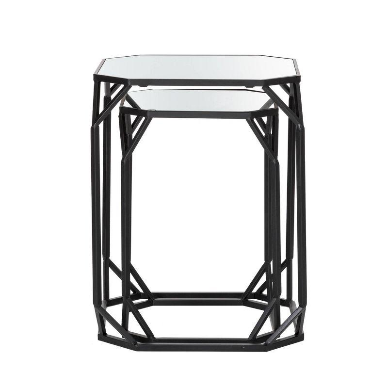 Set of 2 Metal with Glass Accent Tables - Glitzhome