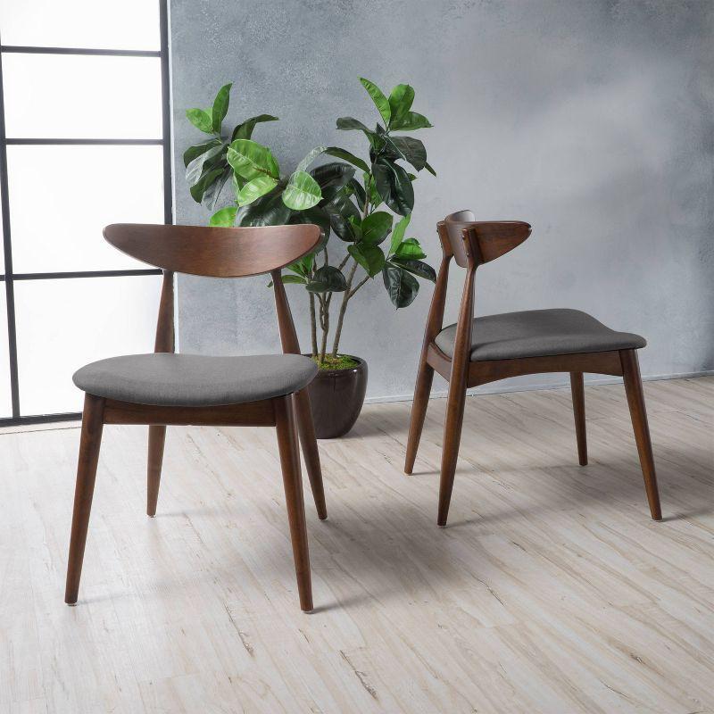 Set of 2 Barron Dining Chair Light Gray - Christopher Knight Home: Mid-Century, Upholstered, Rubberwood