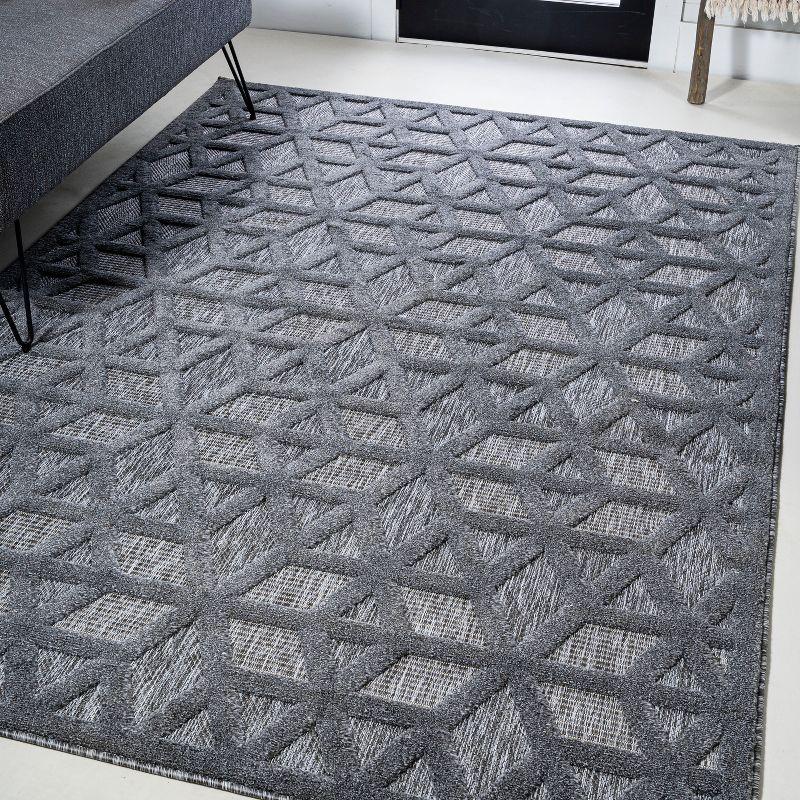 5 X 8 Talaia Neutral Geometric Indoor/Outdoor Area Rug, Dark Gray - JONATHAN Y