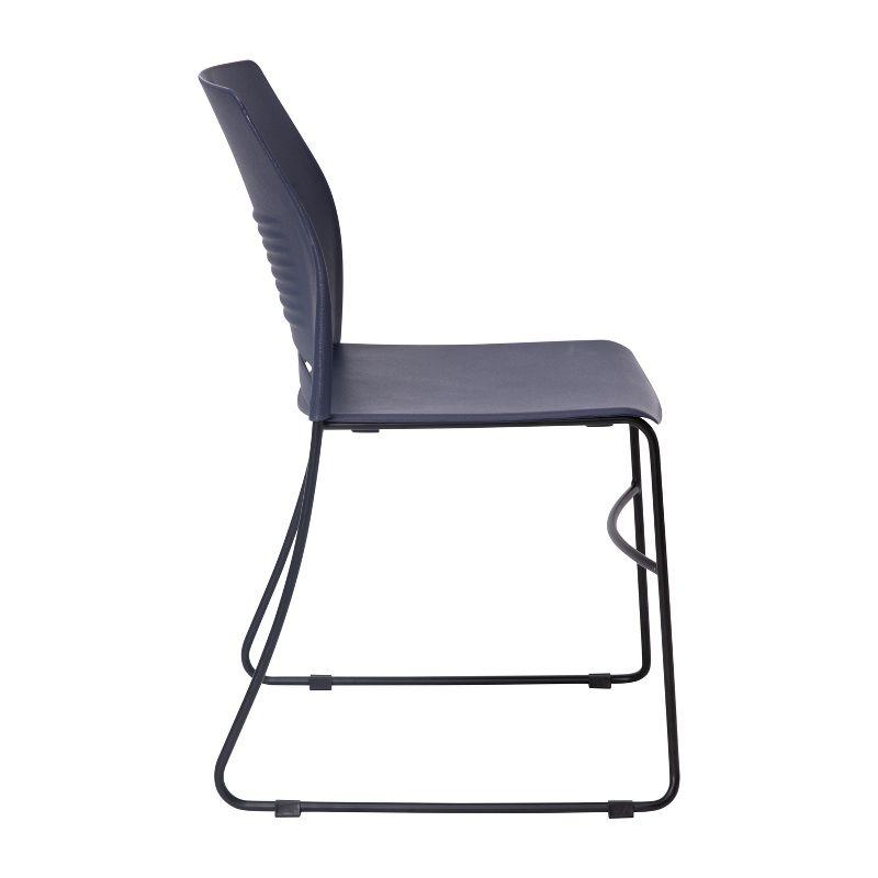 Navy Armless Plastic Stacking Reception Chair with Steel Base