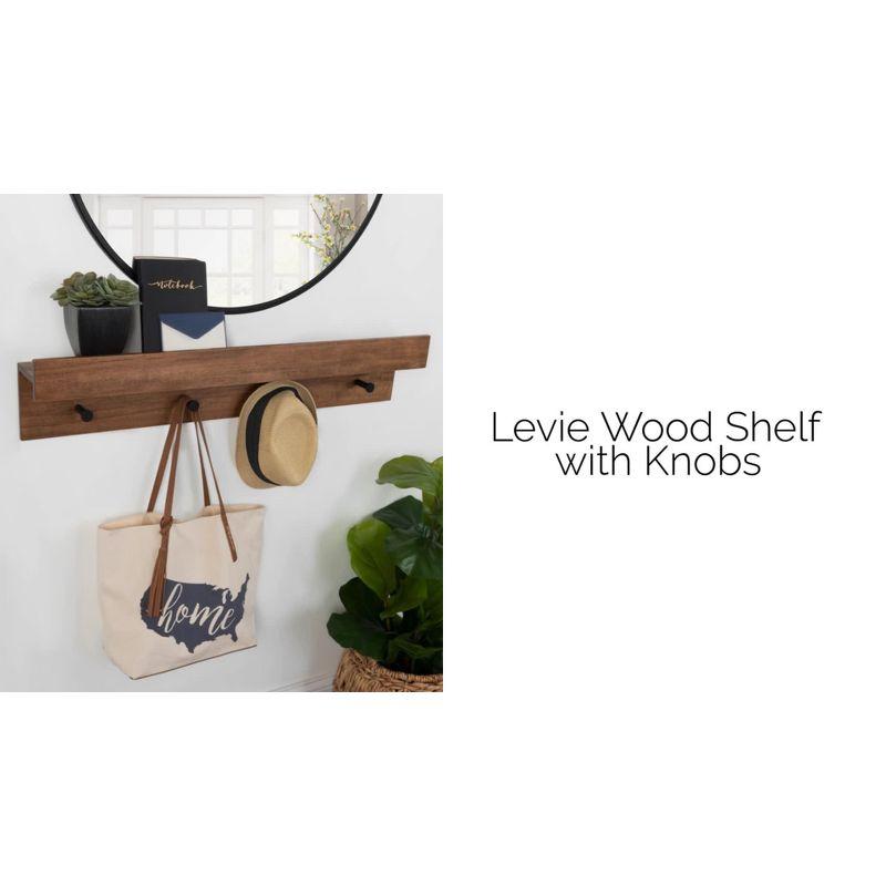 36" x 7.5" x 4.5" Levie Wood Wall Shelf Ledge with Knobs Black - Kate & Laurel All Things Decor