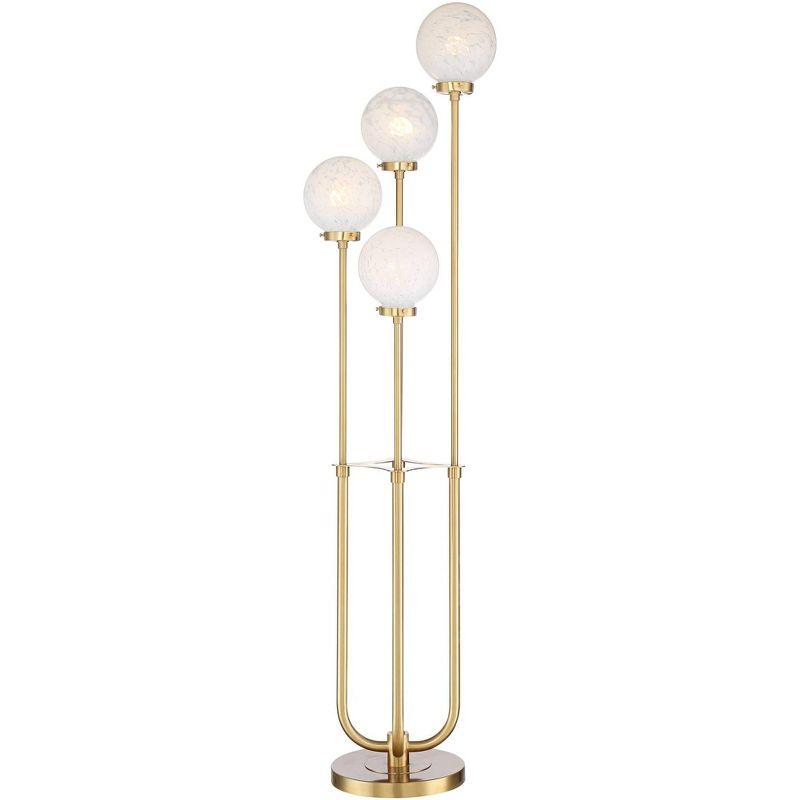 Possini Euro Design Mid Century Modern Glam Style Floor Lamp 4-Light LED 68.5" Tall Warm Gold Glass Globe Shade for Living Room House Uplight