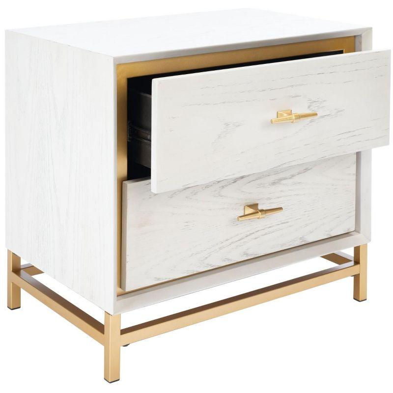 Fenno 2 Drawer Nightstand - NST6401 - White Washed/Brass - Safavieh