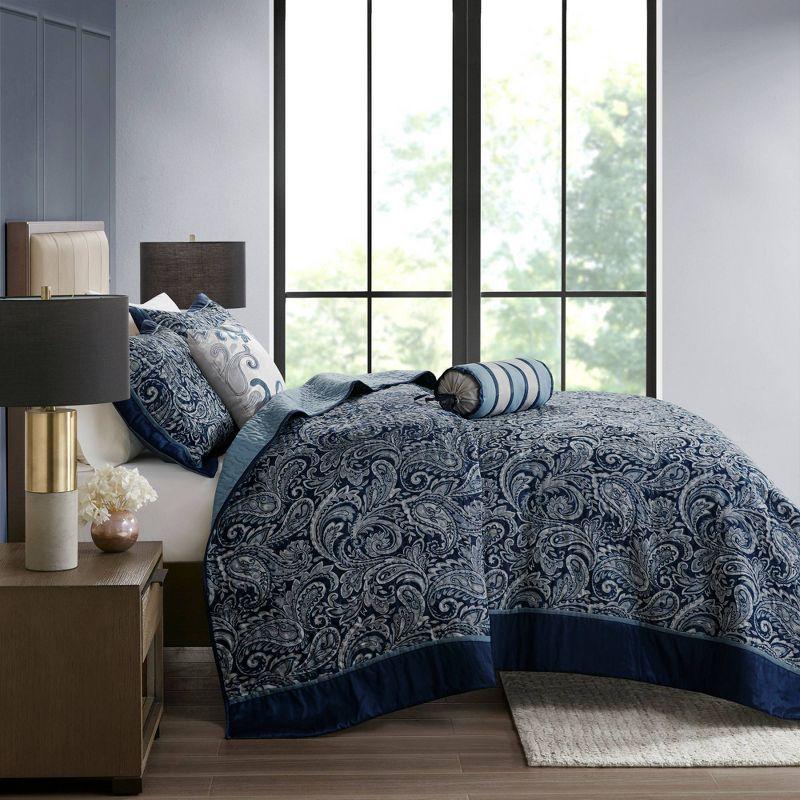 Madison Park Aubrey 5 Piece Jacquard Bedspread Set with Throw Pillows