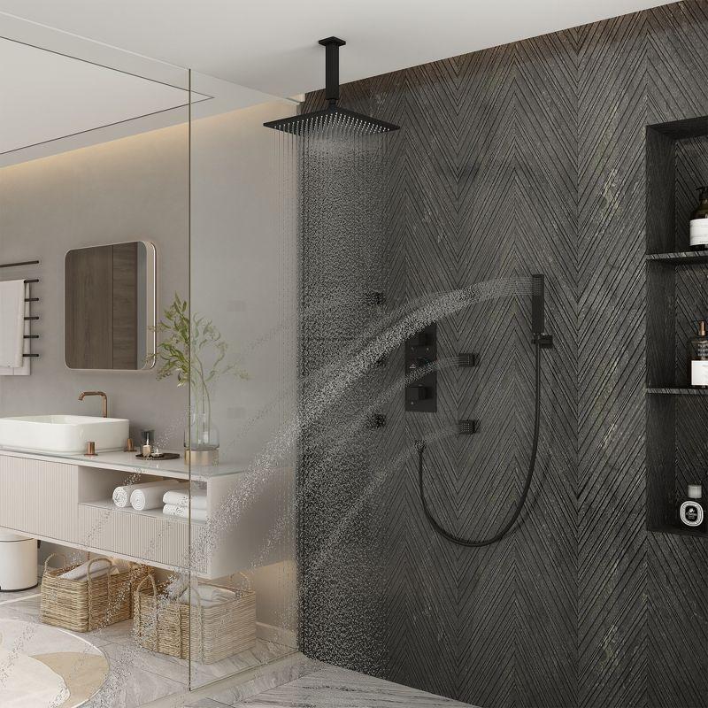 3-Function Luxury Ceiling Mount 12 Inch LED Thermostatic Shower System with 6 Body Jets
