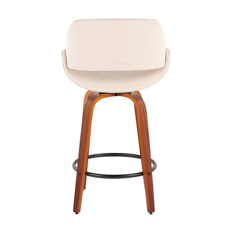 Flared Walnut & Metal Swivel Counter Stool in Black/Cream