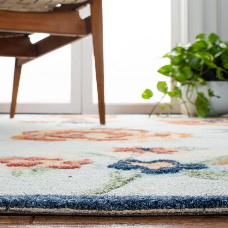 Handmade Blue Floral Wool Square Area Rug