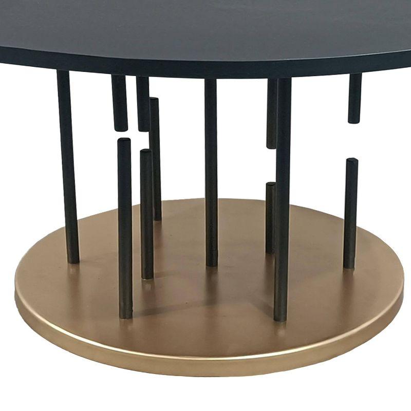 The Urban Port 31" Coffee Table Round Matte Black Tray Top Modern Rod Supports with Brass Base Black/Brass