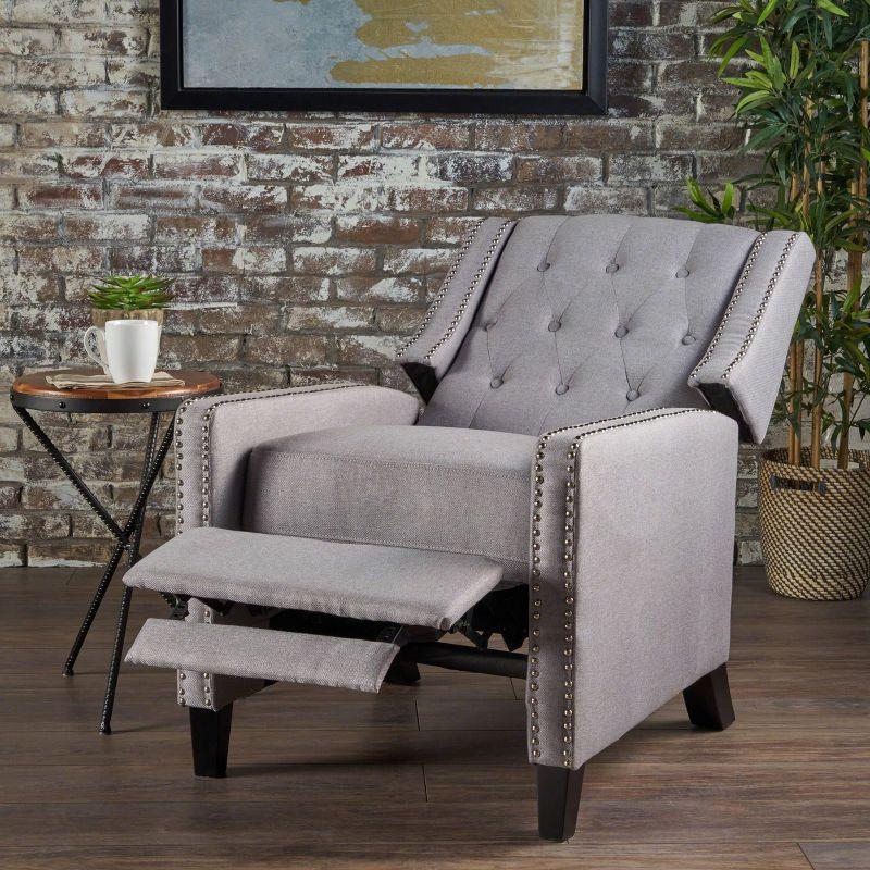 Handcrafted Gray Fabric Recliner with Tufted Back