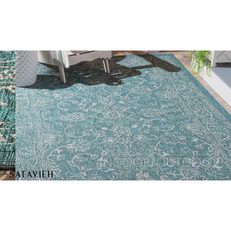 Aqua and Grey Synthetic Flat Woven Indoor/Outdoor Rug