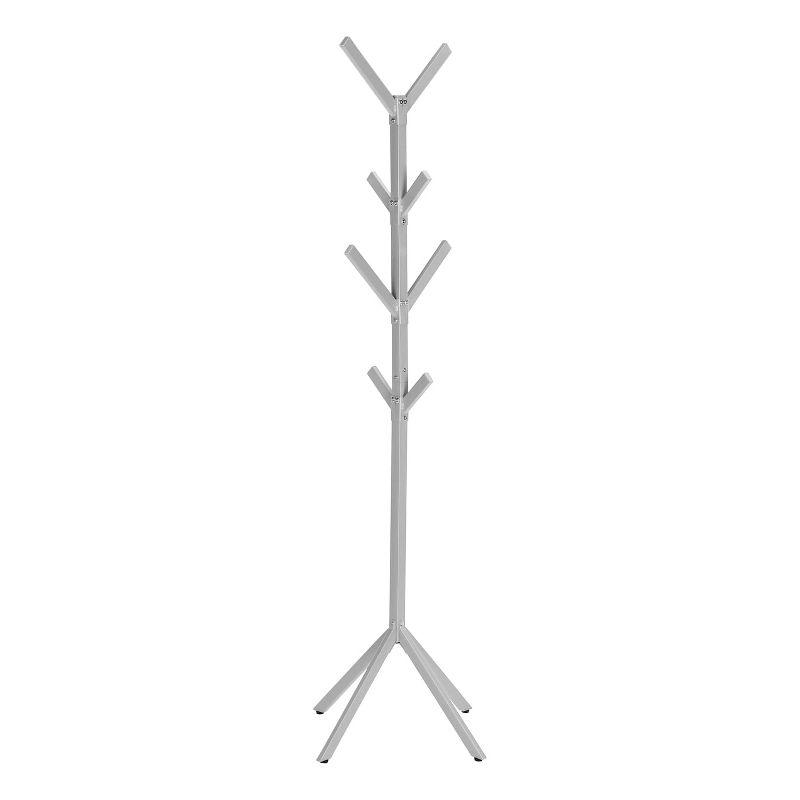 Monarch Specialties Coat Rack Hall Tree Free Standing 8 Hooks Entryway 70InchH Bedroom Metal Grey Contemporary Modern